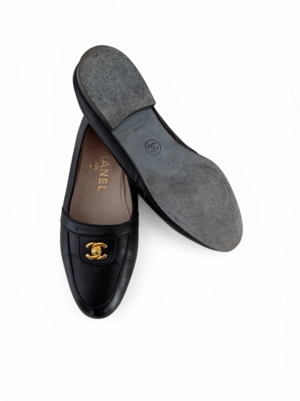 CHANEL CC TURNLOCK Logo Black Leather Loafers | EU 37 | Rare | 24K Gold Plated - Picture 9 of 13